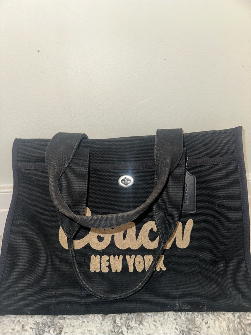 Coach Large Black Canvas New York Tote Bag